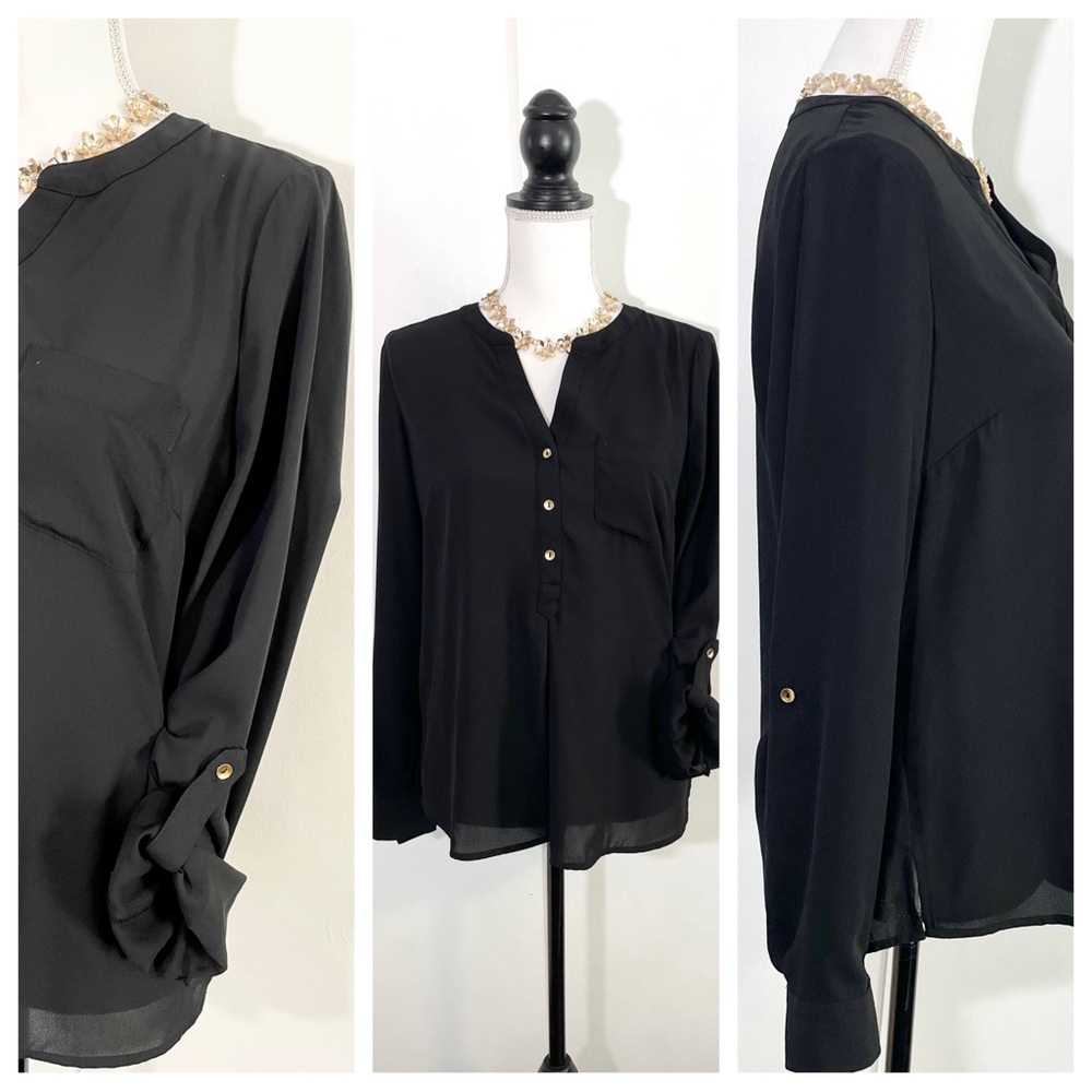 New Women’s The Limited Popover Placket Roll Tab Sleeve Blouse